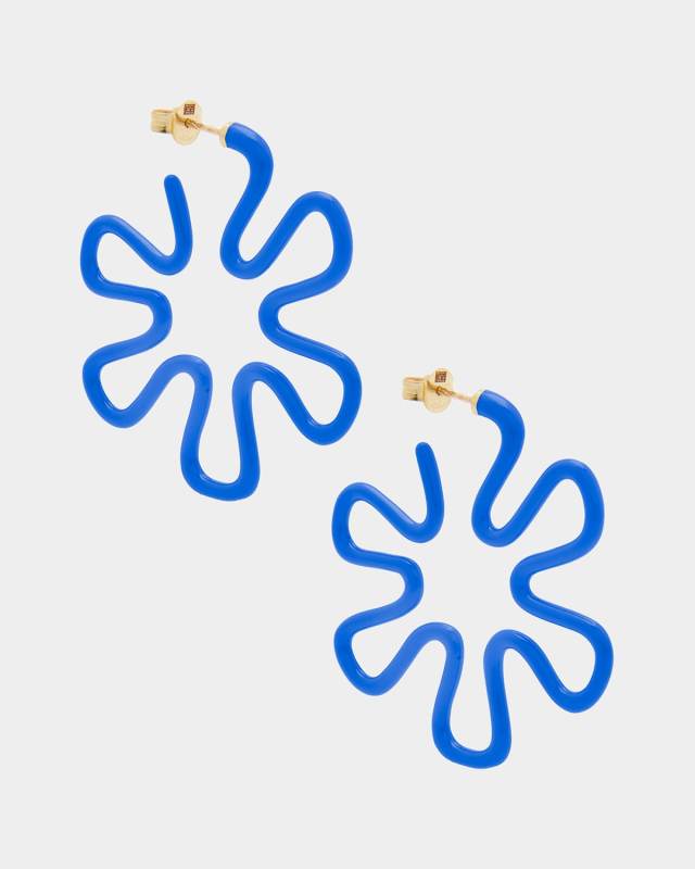 Blue Enamel Flower Hoop Earrings